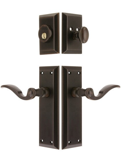 Grandeur Fifth Avenue Entry Set, Keyed Alike with Bellagio Levers in Oil-Rubbed Bronze.